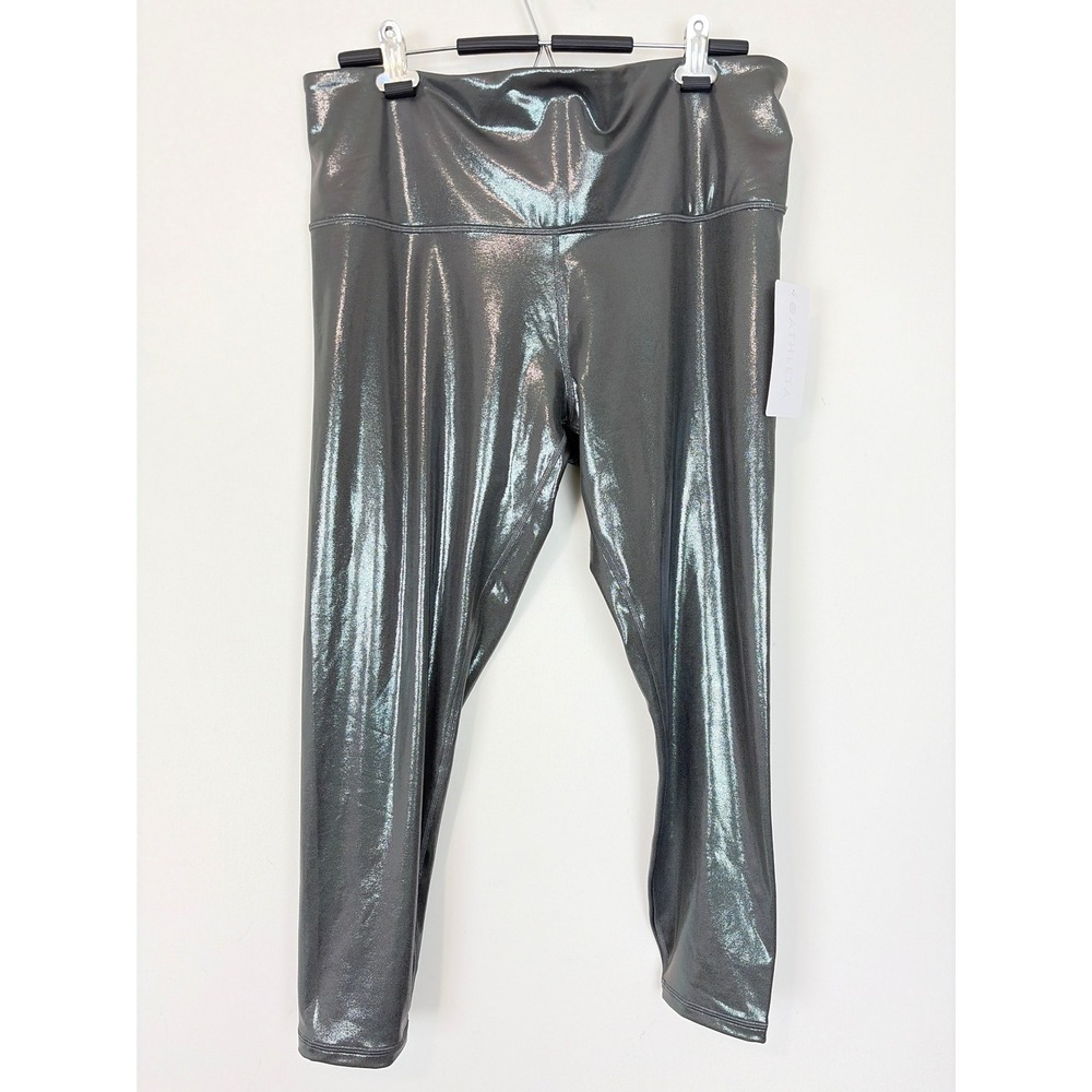 Athleta Elation‎ Shine Tight Silver Sz 2X Plus Metallic High Rise Yoga Leggings